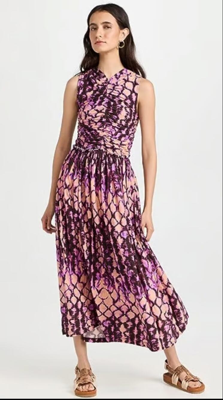 ULLA JOHNSON 4 Sascha Purple Ruched Midi Dress